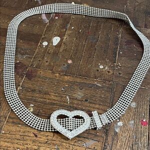 Silver Heart Rhinestone Belt chain and buckle